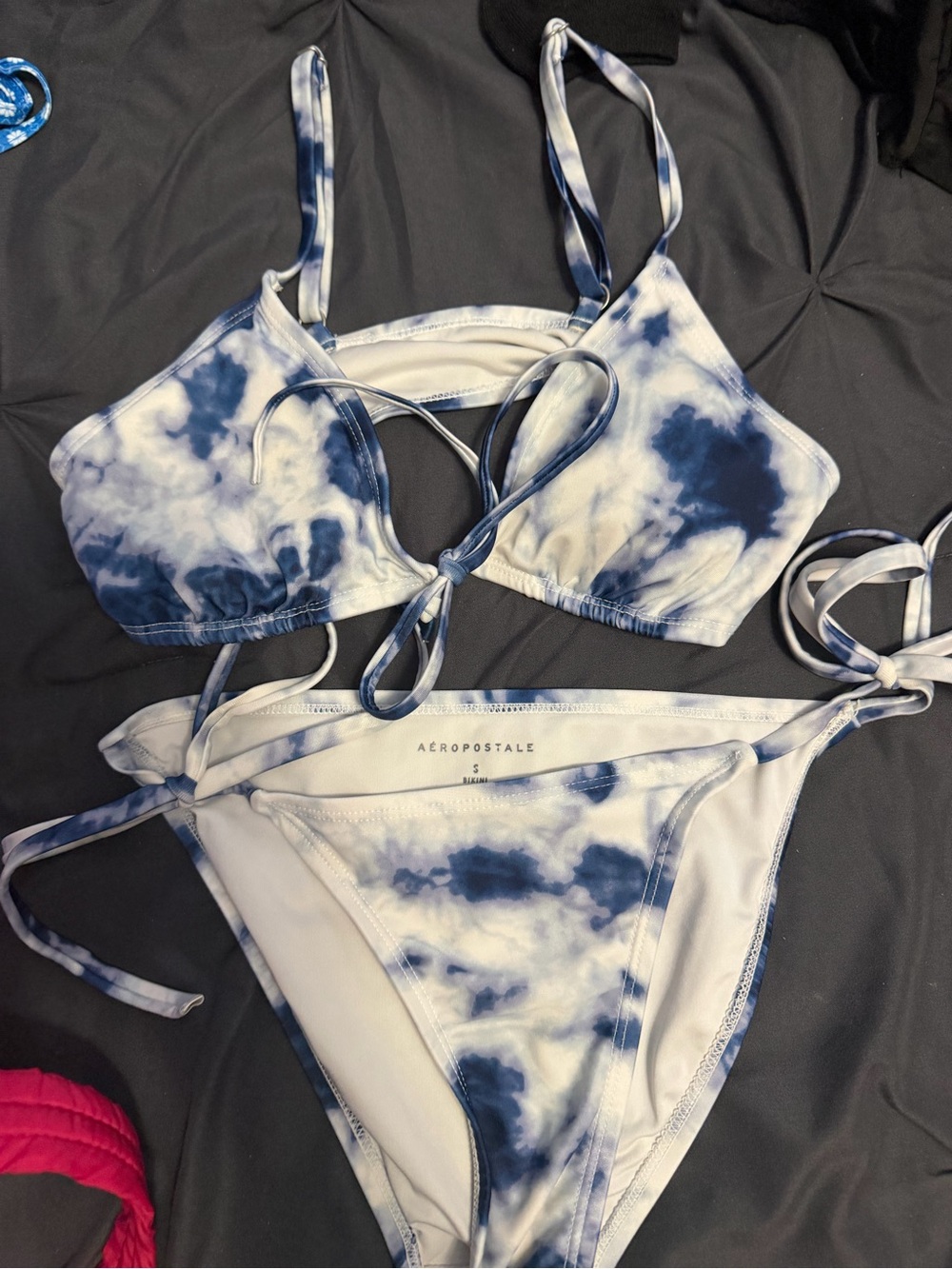 Aeropostale Blue and White Tie-Dye Bikini